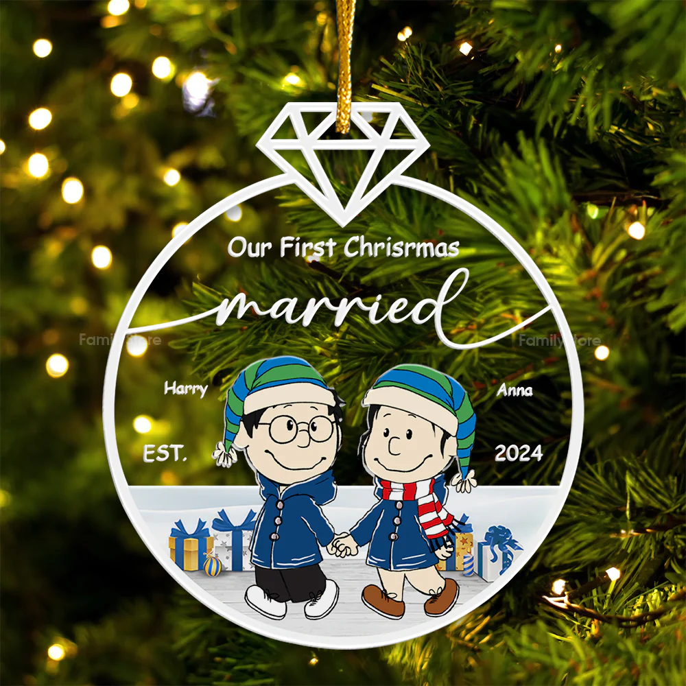 Peanu Our First Christmas Married Peanut - Personalized Acrylic Ornament - Gift For Couple, Husband Wife - CL43 NH96 - Image 5
