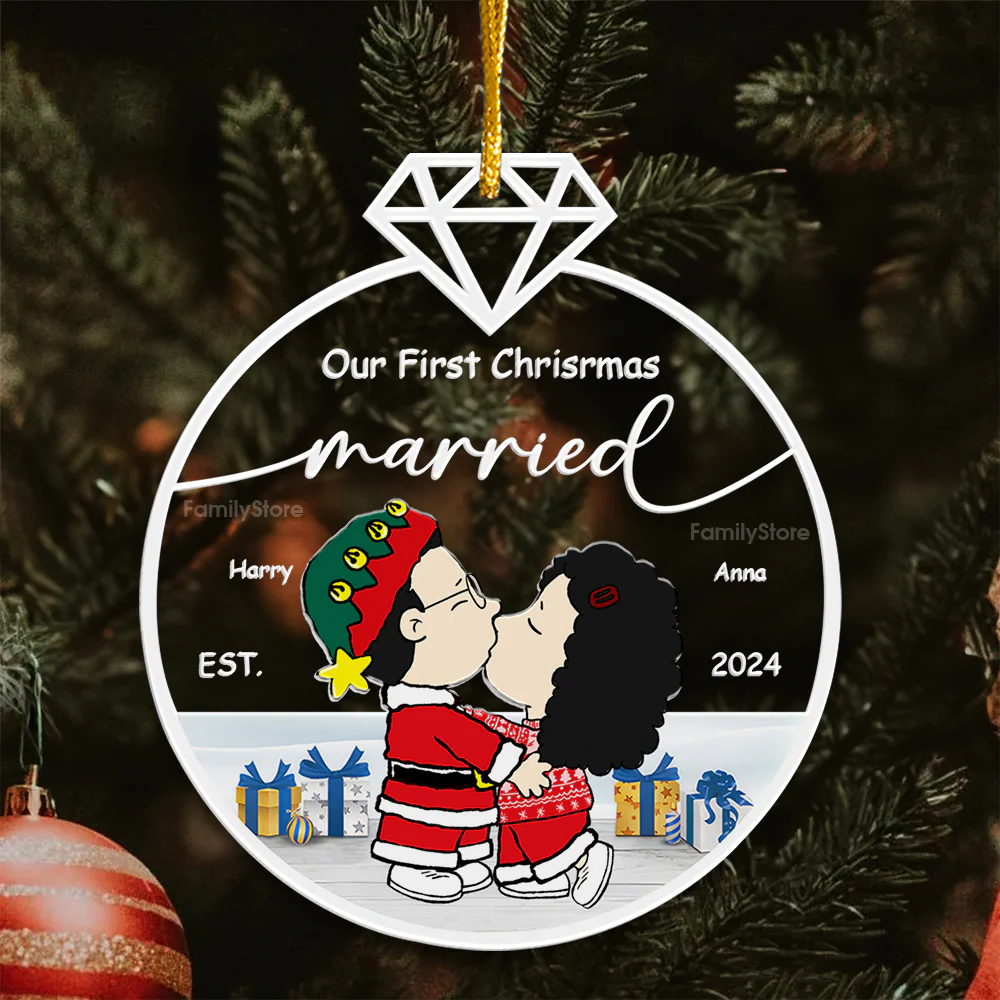 Our First Christmas Married Peanut - Personalized Acrylic Ornament - Gift For Couple, Husband Wife, Anniversary, Engagement, Wedding, Marriage Gift - CL45 NH96