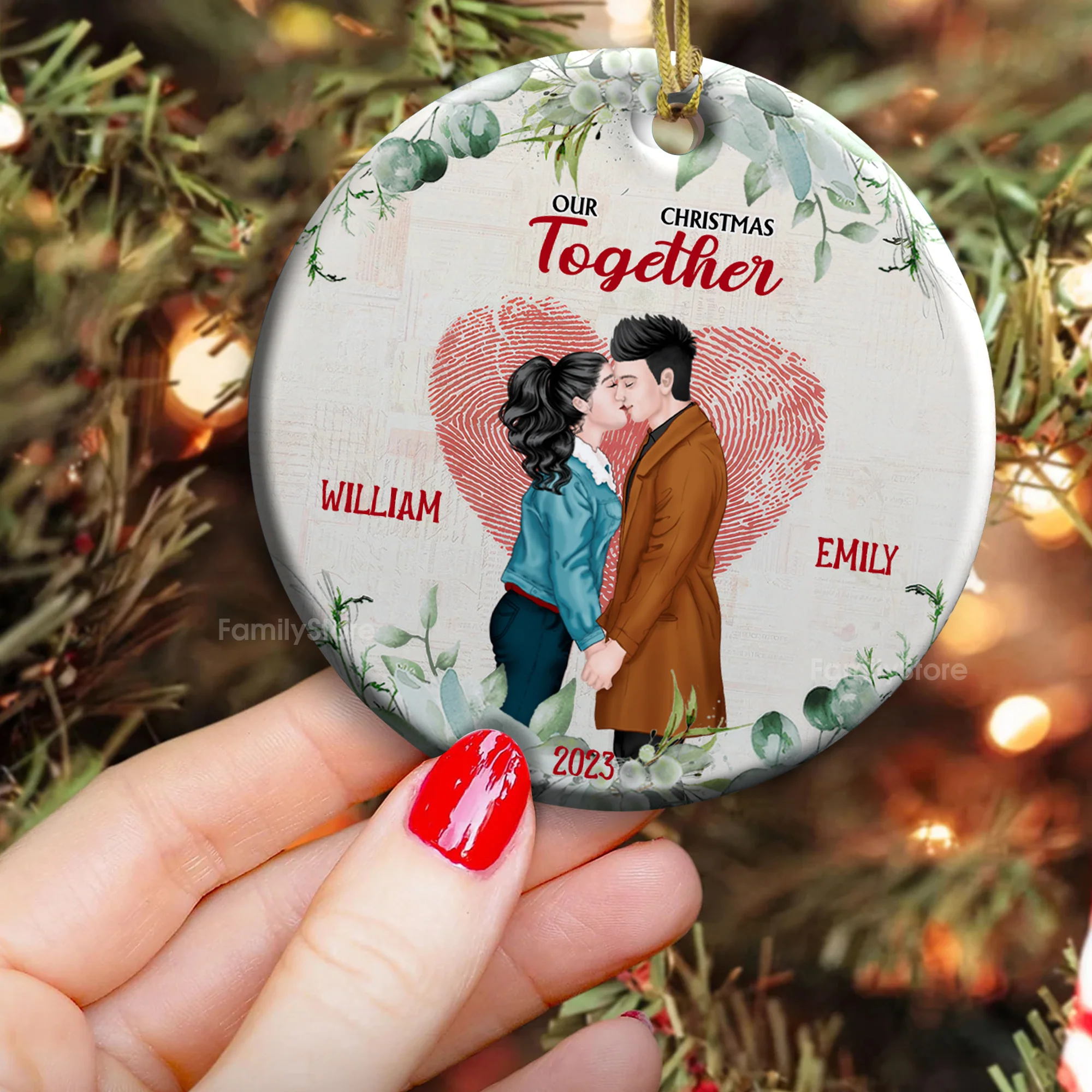 Our First Christmas Together - Gift for Couples - Personalized Ceramic Ornament - CL30 NH96 - Image 3