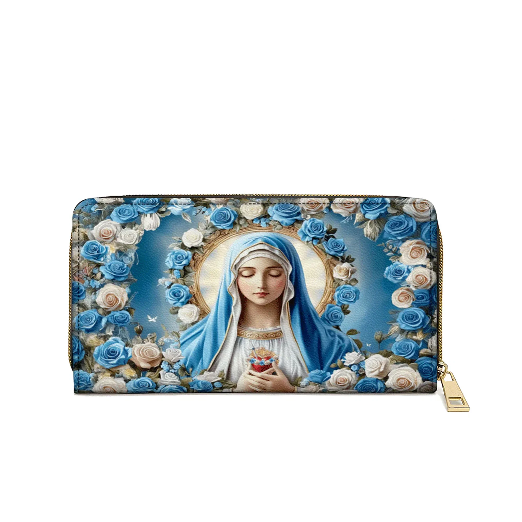 Our Lady Of Grace With Blue Rose - Christian Leather Wallet