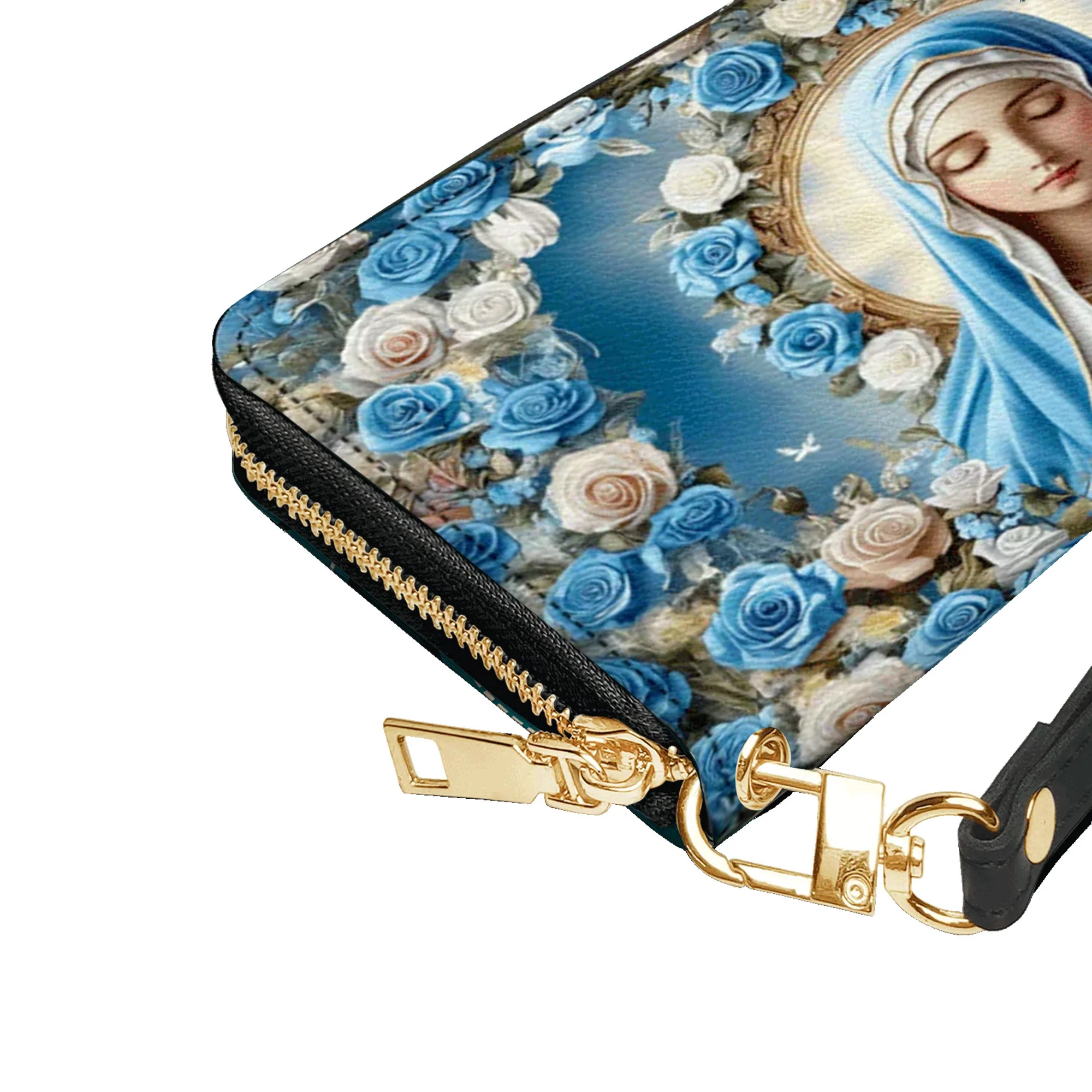 Our Lady Of Grace With Blue Rose - Christian Leather Wallet - Image 3