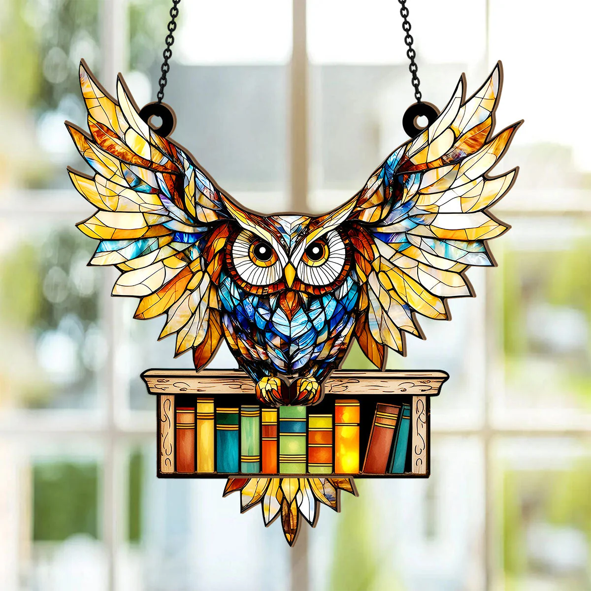 Owl On Books - Personalized Window Hanging Suncatcher - Image 2