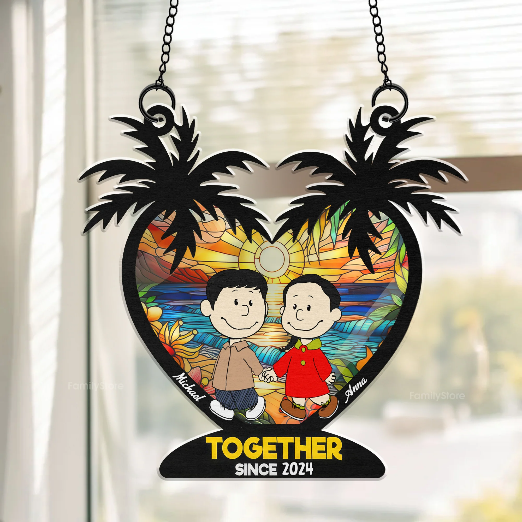 Palm Tree Together Since 2024 Peanut - Personalized Window Hanging Suncatcher Ornament - Gift For Couple, Husband Wife | CL43 NH96