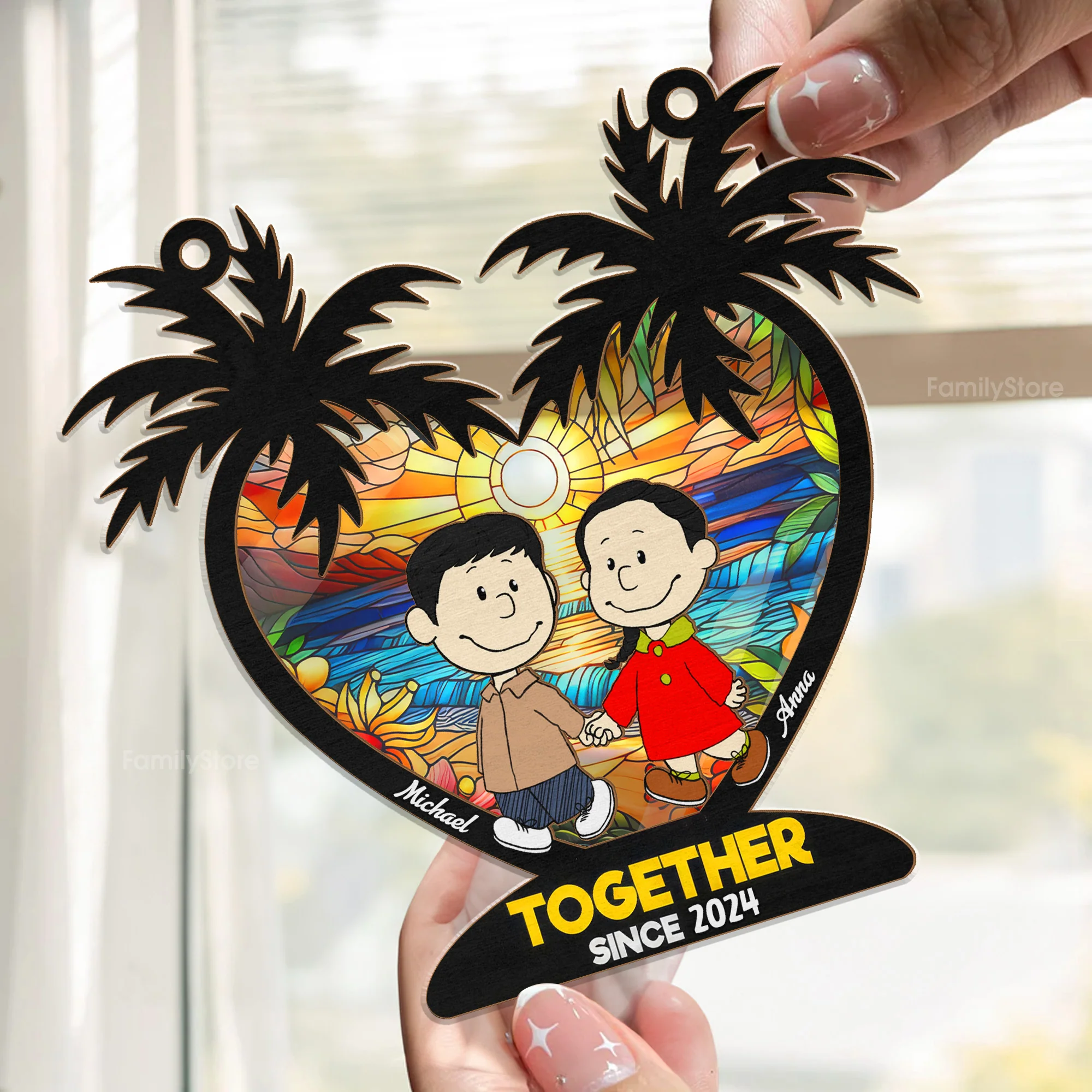 Palm Tree Together Since 2024 Peanut - Personalized Window Hanging Suncatcher Ornament - Gift For Couple, Husband Wife | CL43 NH96 - Image 2