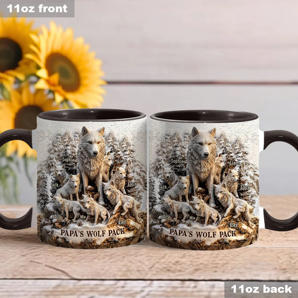 Papa's Wolf Pack - Personalized Accent Mug - Gift For Dad - Image 2
