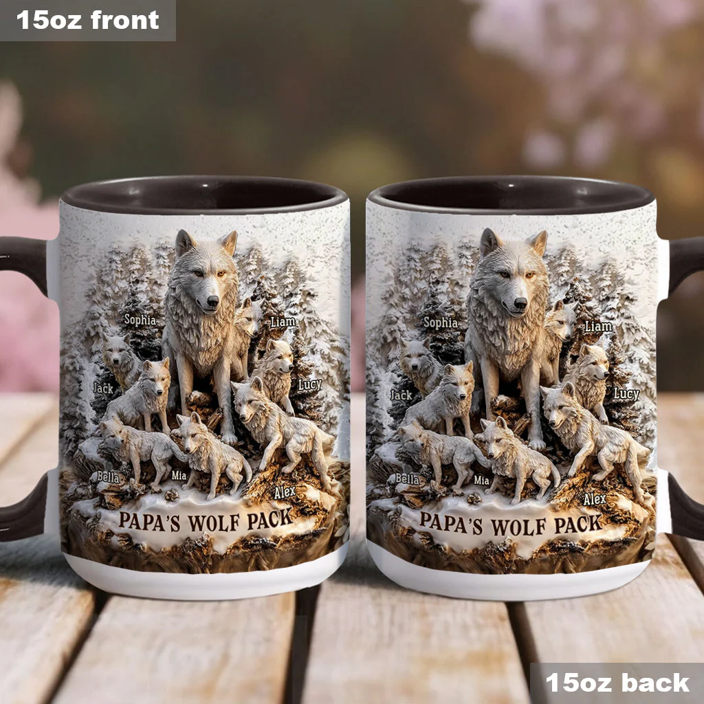Papa's Wolf Pack - Personalized Accent Mug - Gift For Dad - Image 4