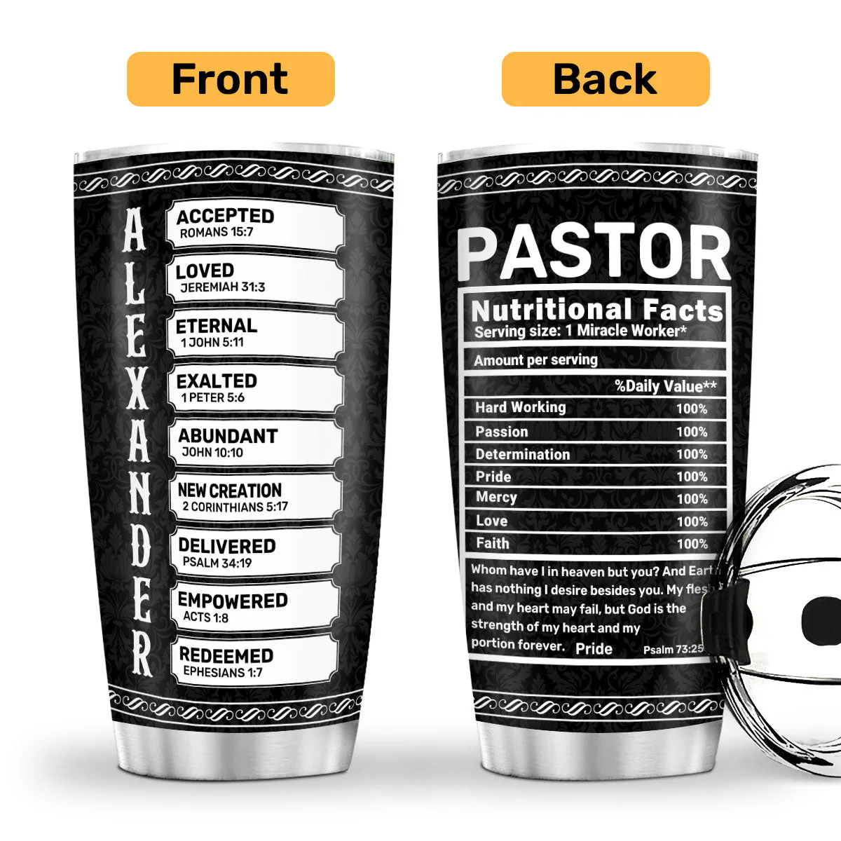 Pastor Nutritional Facts - Personalized Stainless Steel Tumbler TD118 - Image 2