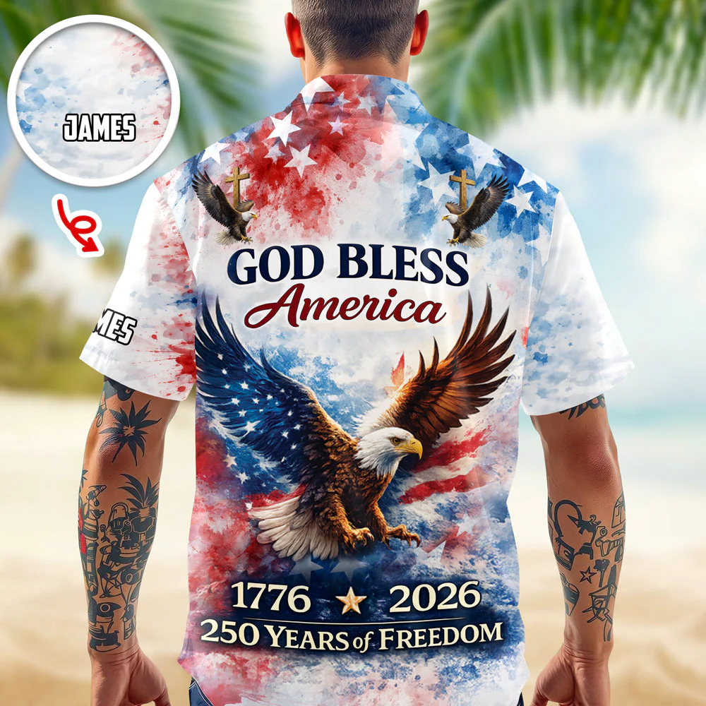 Patriotic 250th Anniversary God Bless America Eagle - Personalized Hawaiian Shirt - Gift for Dad, Husband, Grandpa HN02 - Image 4