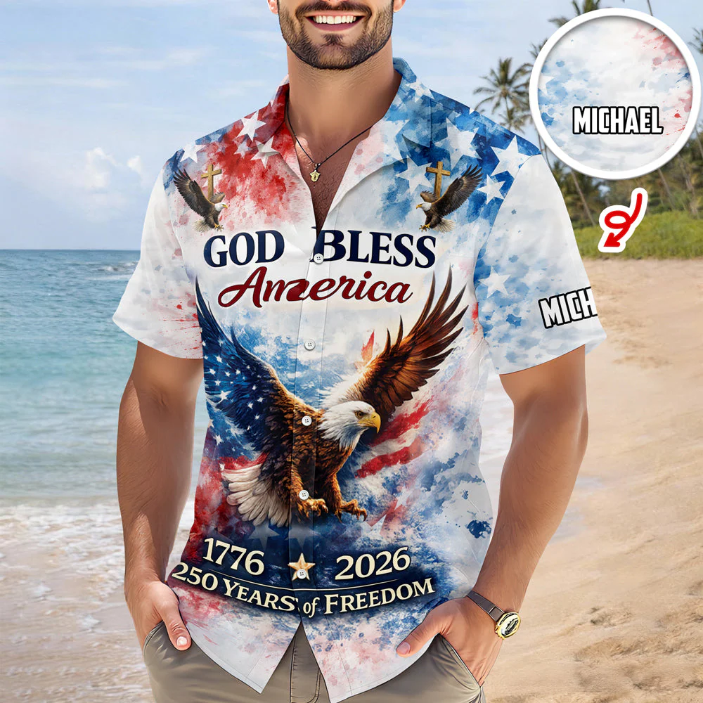 Patriotic 250th Anniversary God Bless America Eagle - Personalized Hawaiian Shirt - Gift for Dad, Husband, Grandpa HN02 - Image 7