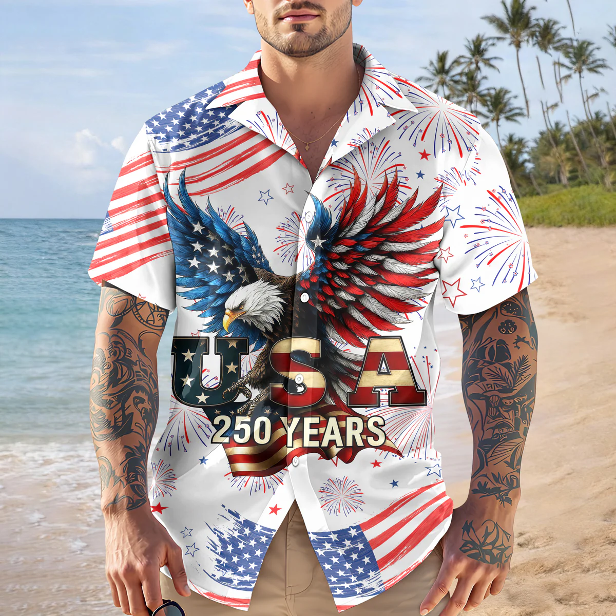 Patriotic Bald Eagle USA 250 Years - Hawaiian Shirt - Gift for Dad, Husband, Grandpa HN02