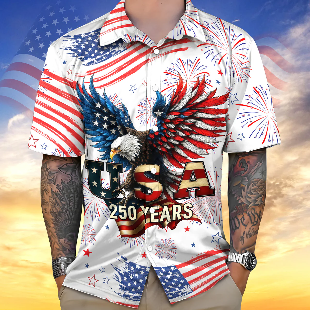 Patriotic Bald Eagle USA 250 Years - Hawaiian Shirt - Gift for Dad, Husband, Grandpa HN02 - Image 2