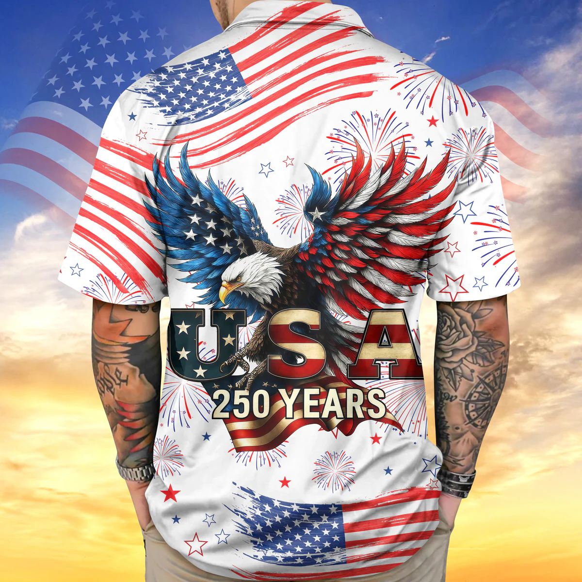 Patriotic Bald Eagle USA 250 Years - Hawaiian Shirt - Gift for Dad, Husband, Grandpa HN02 - Image 3