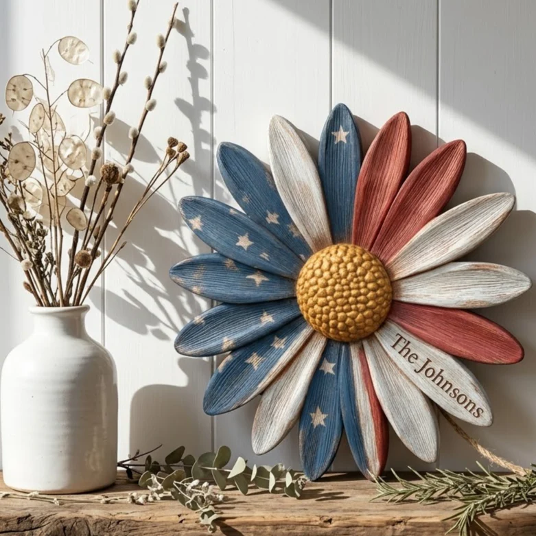 Patriotic Daisy Bloom - Personalized Custom Door Sign - 250th Anniversary Gifts For Mom, Dad, Brother, Sister, Kids - Family Forever United - Image 2