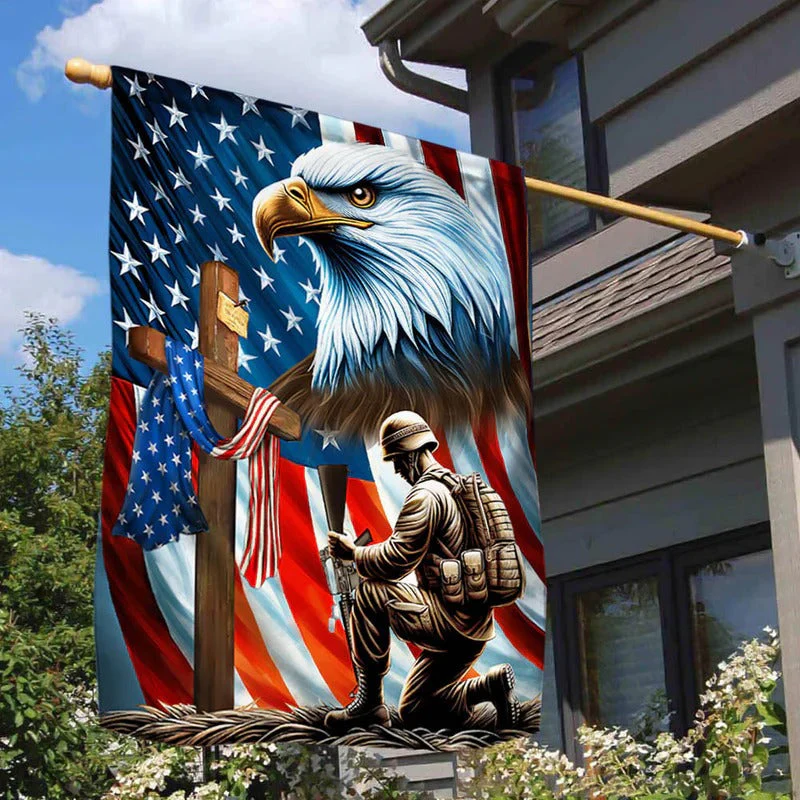 Patriotic Eagle Veteran Kneeling Soldier Christ Cross Memorial Flag - Gift For Patriotic, Veteran | HN02 - Image 5