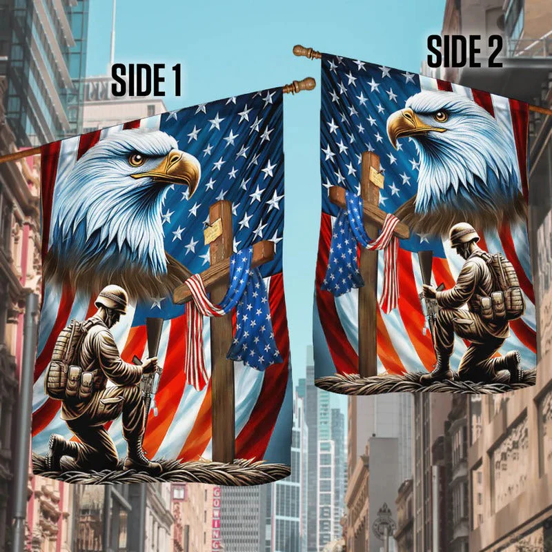 Patriotic Eagle Veteran Kneeling Soldier Christ Cross Memorial Flag - Gift For Patriotic, Veteran | HN02 - Image 6