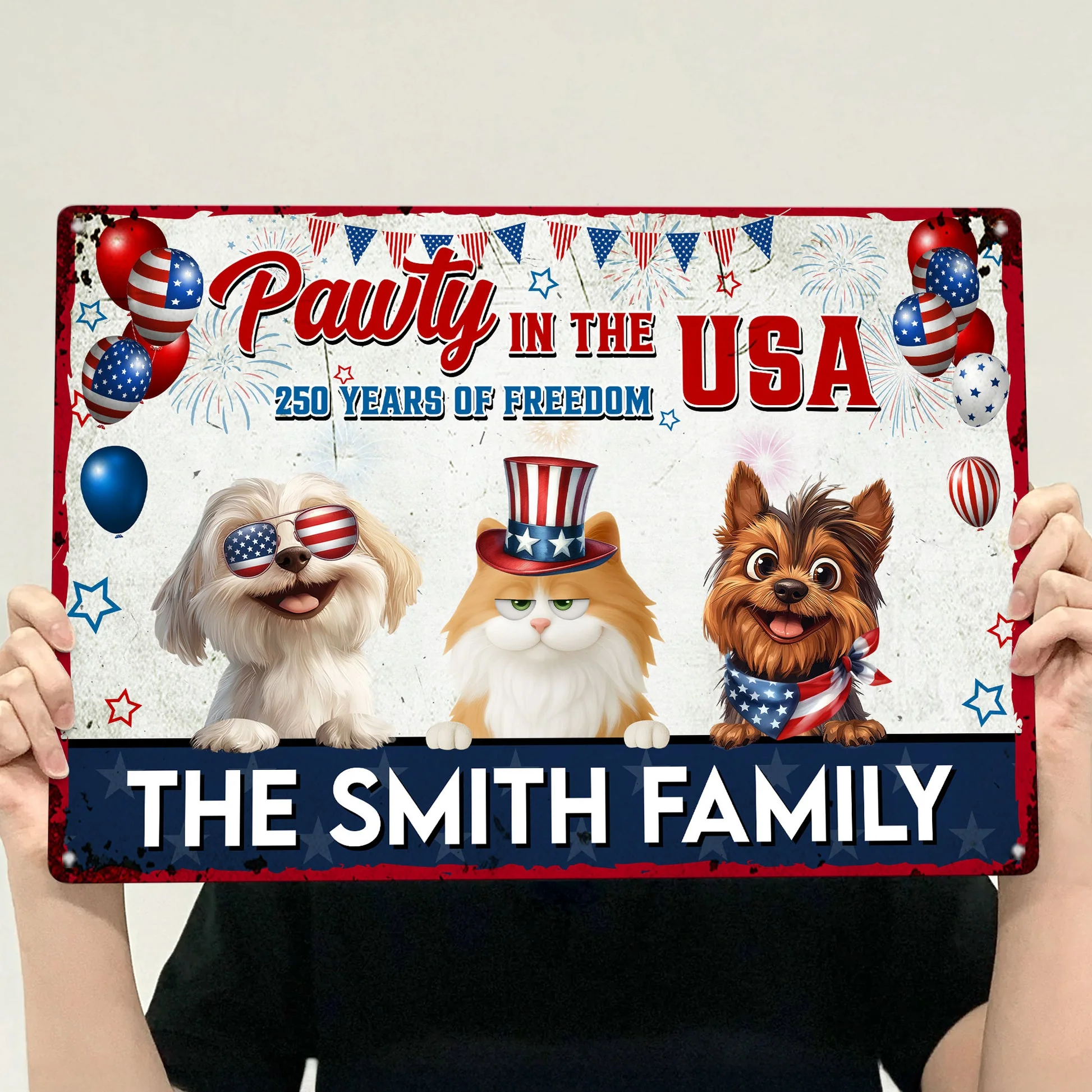 Pawty In The Usa 250 Years Of Freedom - Personalized Metal Sign - Patriotic Gift For Family, Pet Lovers | CLP16.Ver6 HN02 - Image 3