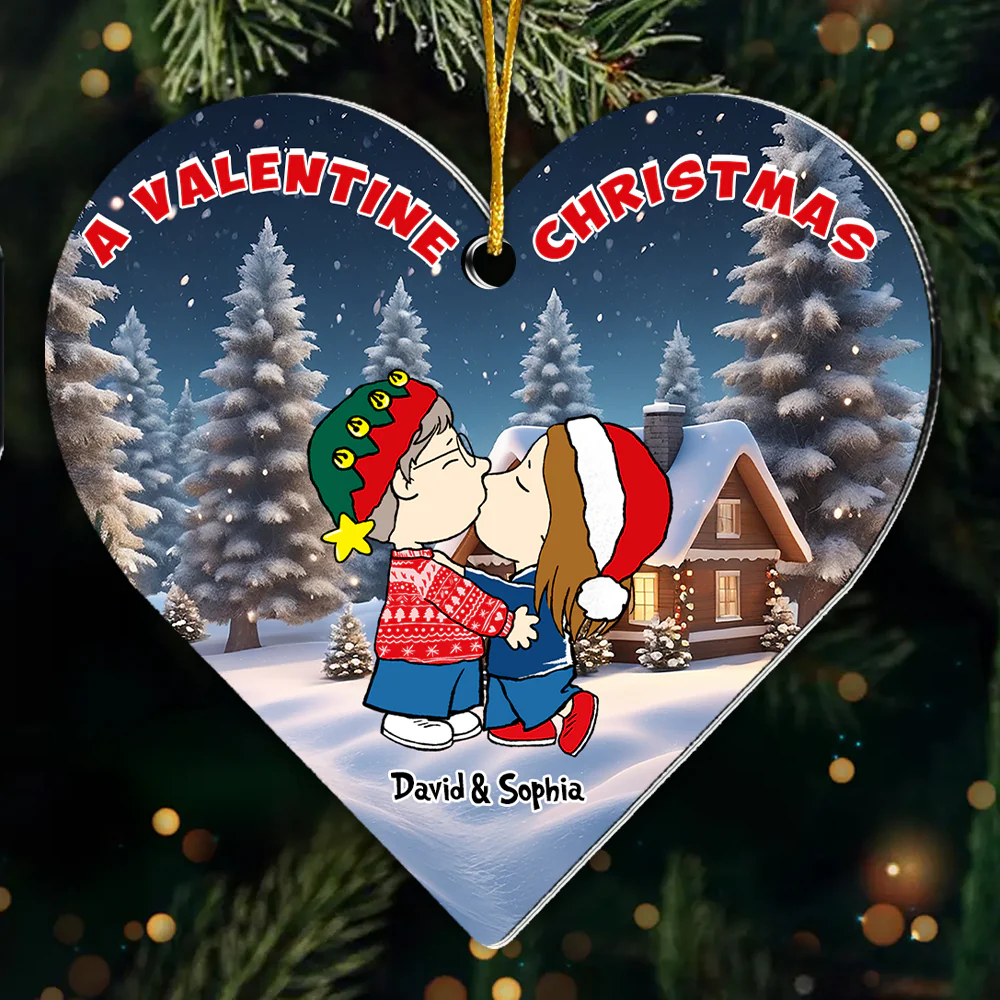 Peanu A Valentine Christmas Together - Personalized Heart - Shaped Acrylic Ornament - Gift For Couples | CL45 NL122