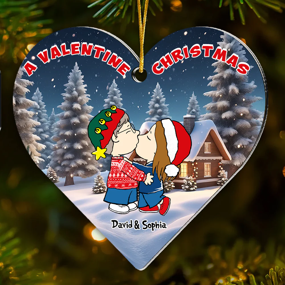 Peanu A Valentine Christmas Together - Personalized Heart - Shaped Acrylic Ornament - Gift For Couples | CL45 NL122 - Image 2