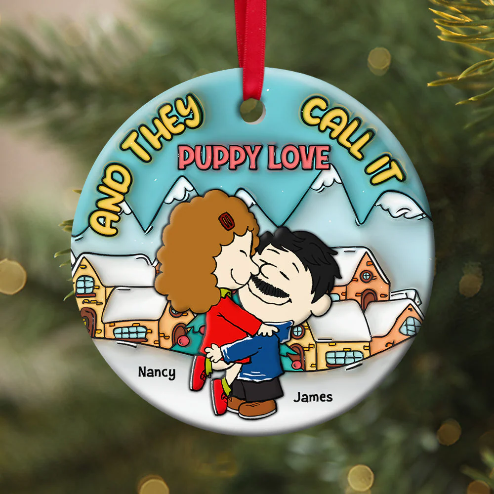 Peanut Christmas Puppy Love - Gift For Couples - Personalized Ceramic Ornament - GR8