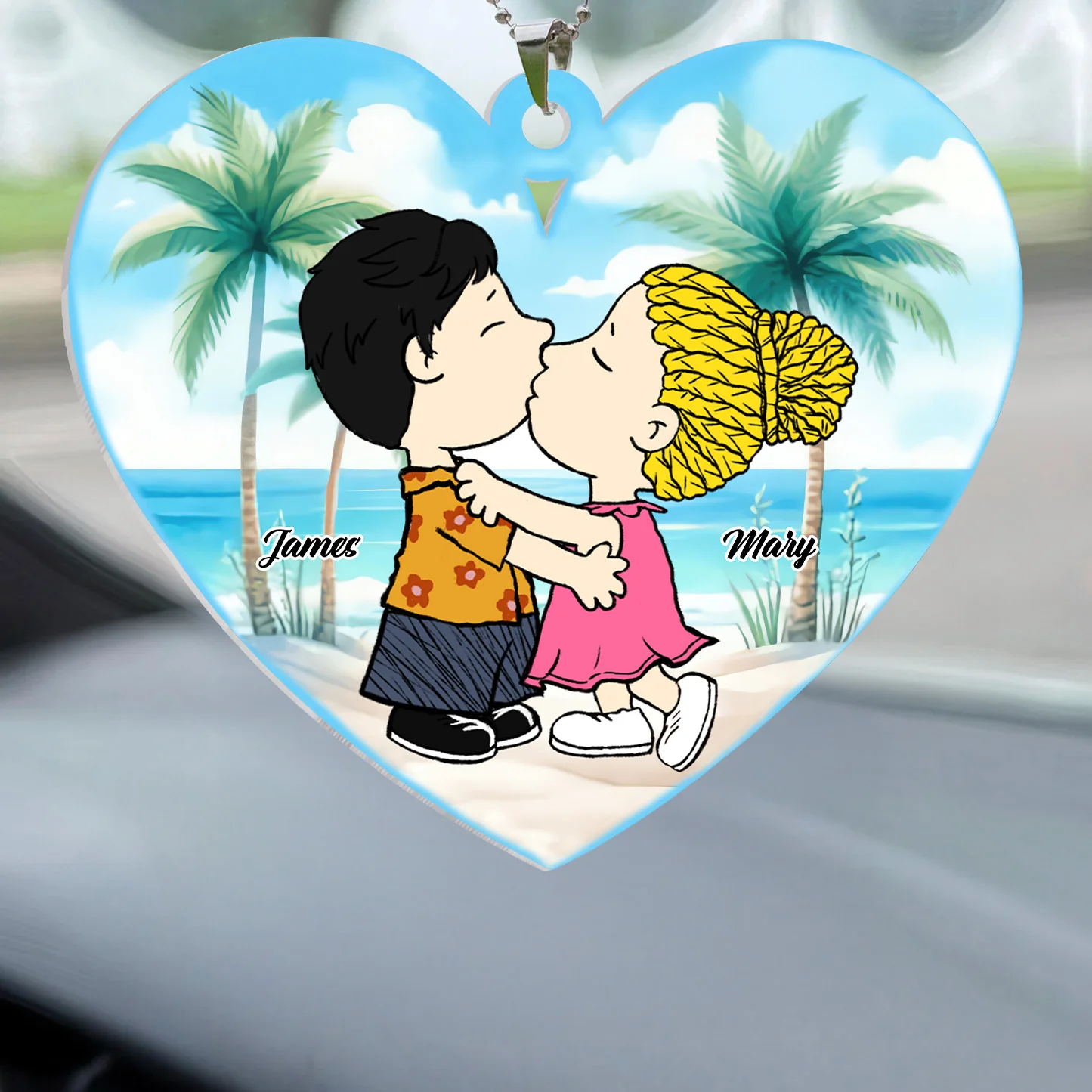 Peanut Couple On Beach - Personalized Car Ornament - Gift For Couple, Husband Wife - GR9 NH96