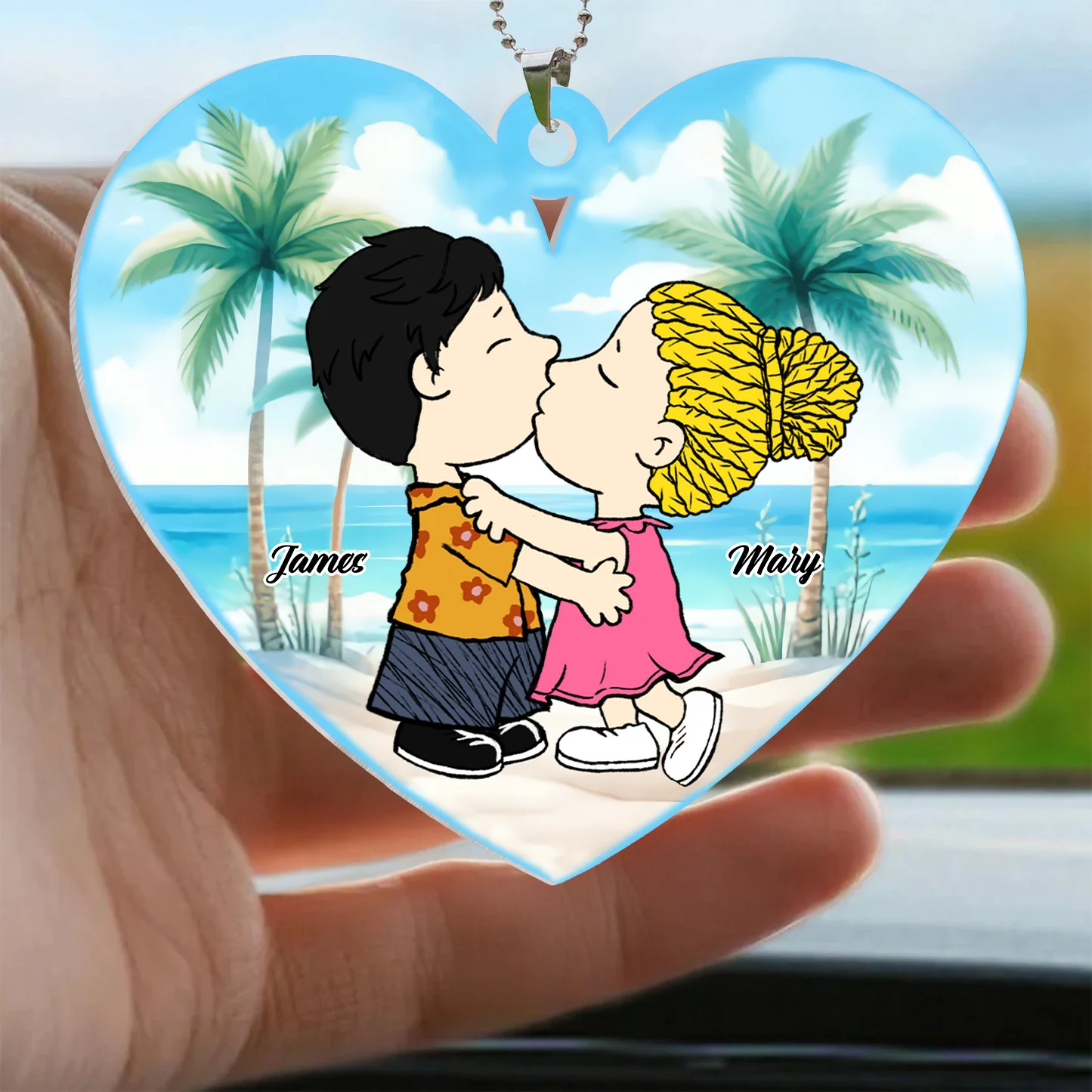 Peanut Couple On Beach - Personalized Car Ornament - Gift For Couple, Husband Wife - GR9 NH96 - Image 3