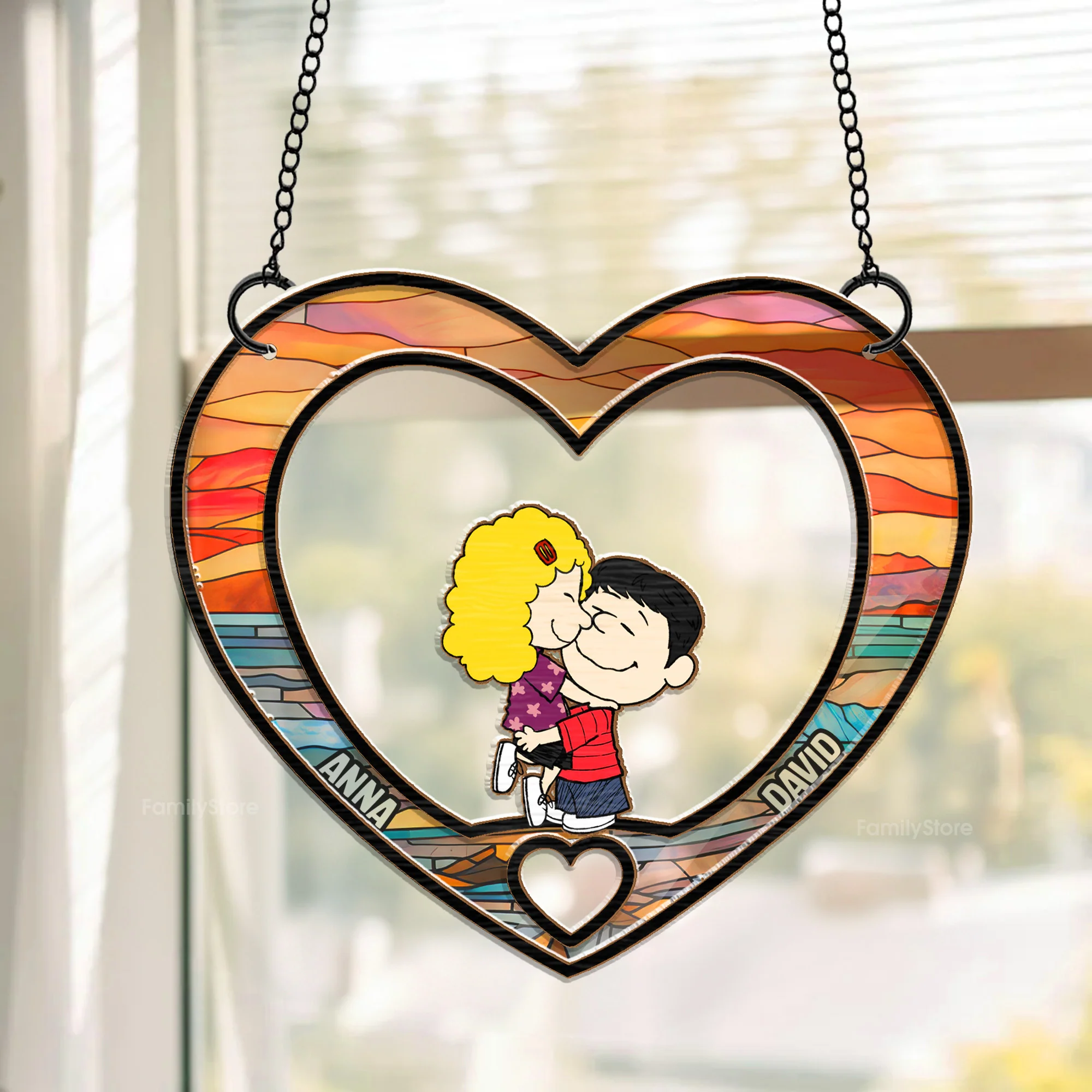 Peanut Hugging Heart-Shaped - Personalized Window Hanging Suncatcher Ornament - Gift For Couple, Husband Wife | GR8 NH96