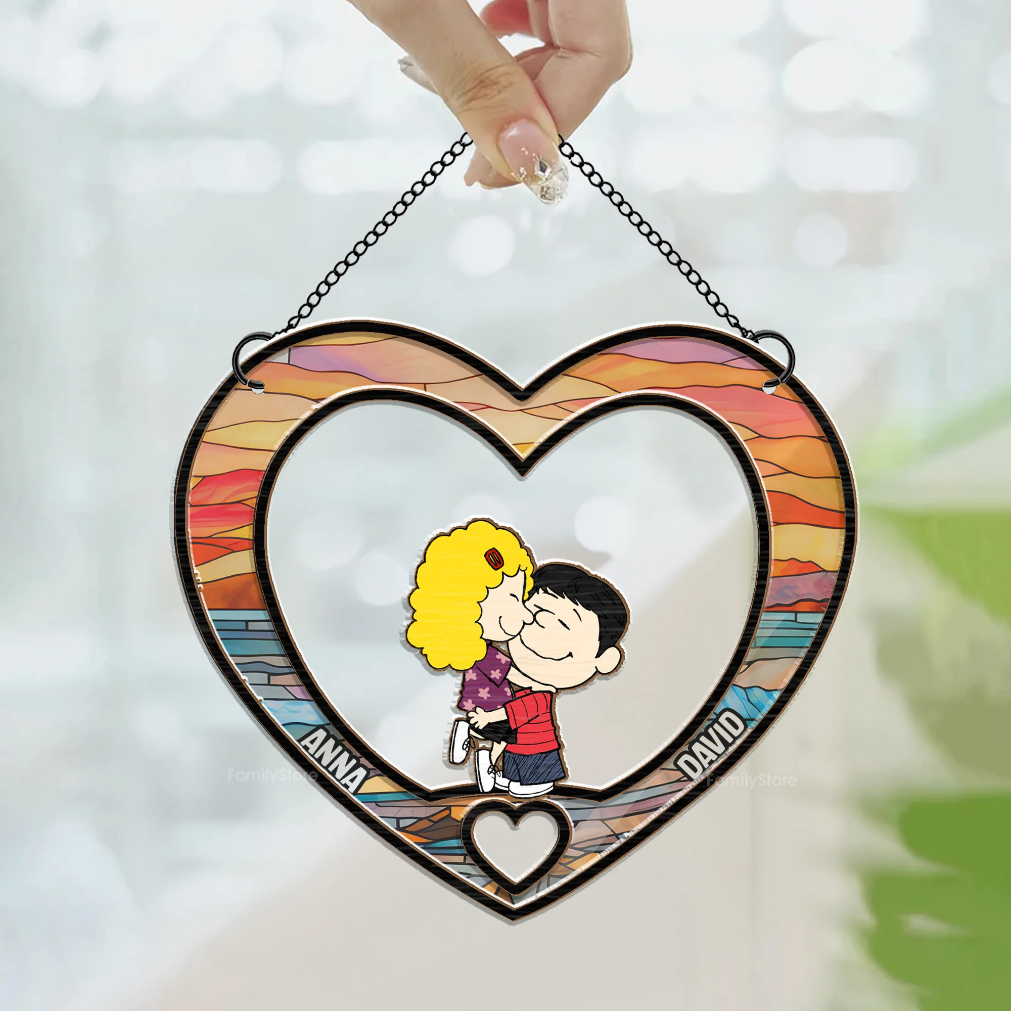 Peanut Hugging Heart-Shaped - Personalized Window Hanging Suncatcher Ornament - Gift For Couple, Husband Wife | GR8 NH96 - Image 3