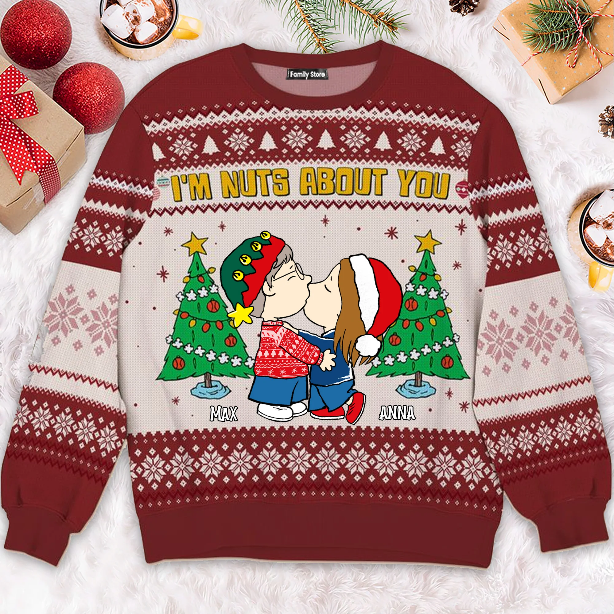 Peanut I'm Nuts About You - Personalized Ugly Sweatshirt - Gift For Couple, Husband Wife, Anniversary CL45 NH96