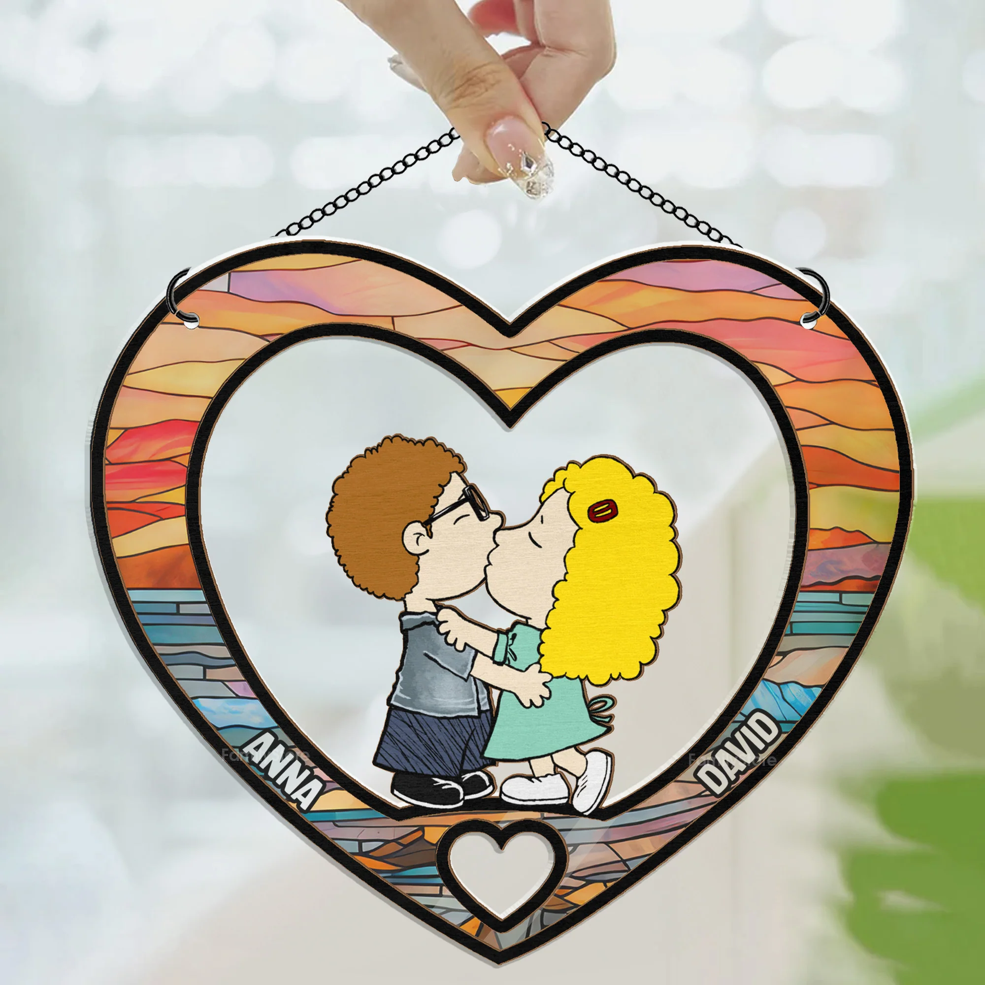 Peanut Kissing Heart-Shaped - Personalized Window Hanging Suncatcher Ornament - Gift For Couple, Husband Wife | GR9 NH96 - Image 3