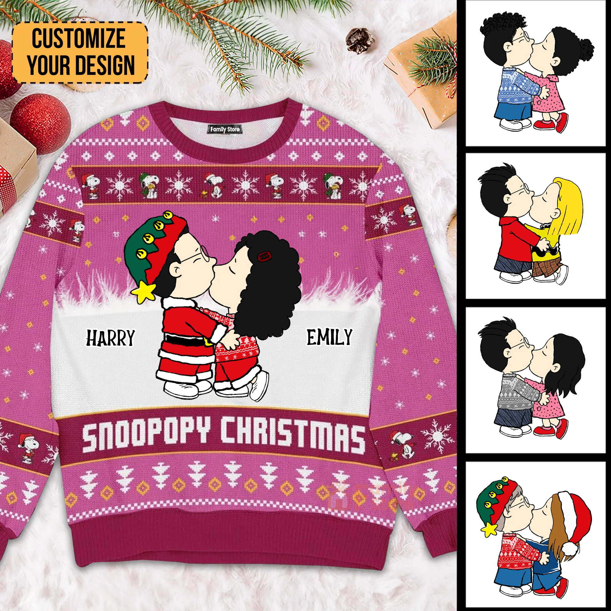 Peanut Snoopopy Christmas - Personalized Ugly Sweatshirt - Gift For Couple, Husband Wife, Anniversary CL45 NH96