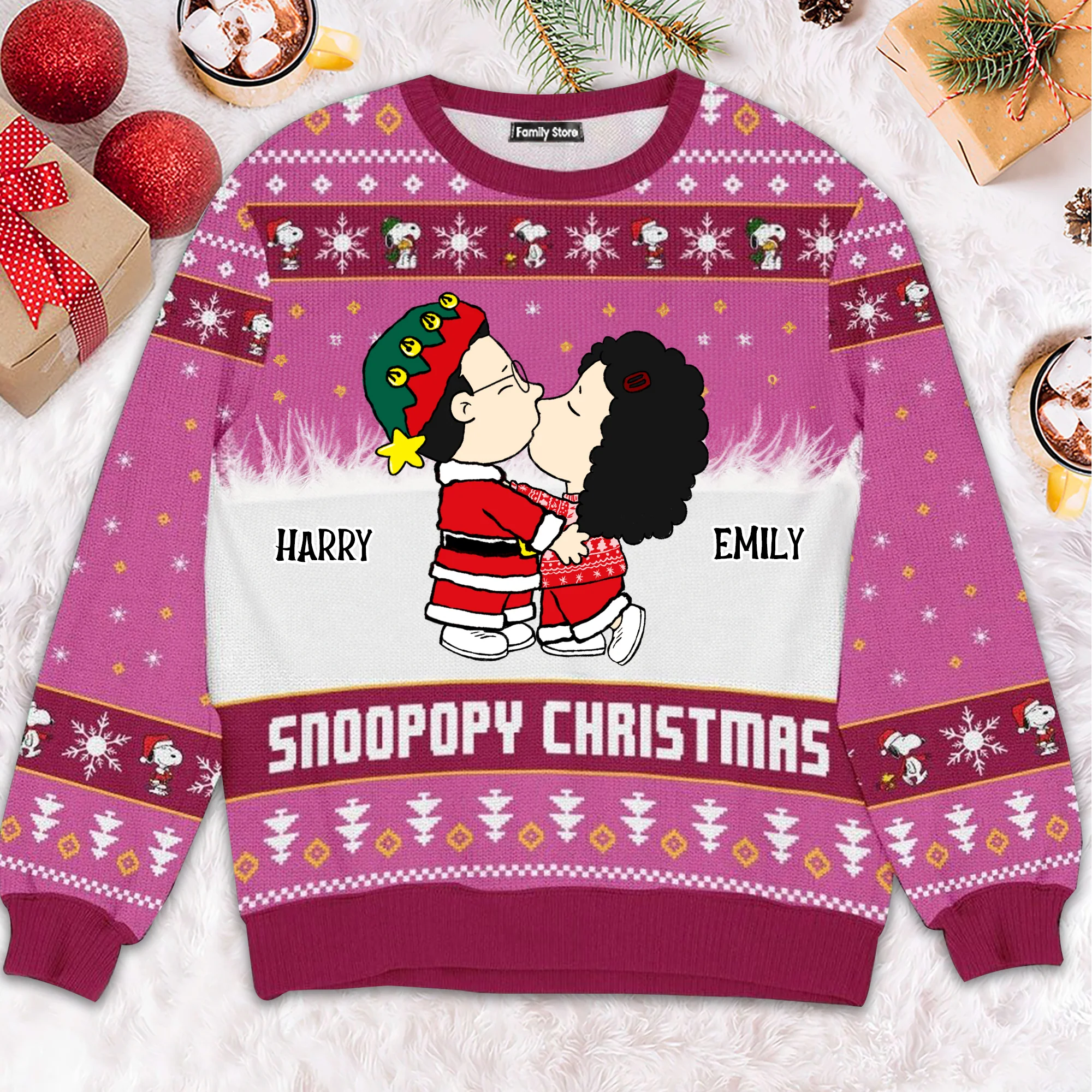 Peanut Snoopopy Christmas - Personalized Ugly Sweatshirt - Gift For Couple, Husband Wife, Anniversary CL45 NH96 - Image 2