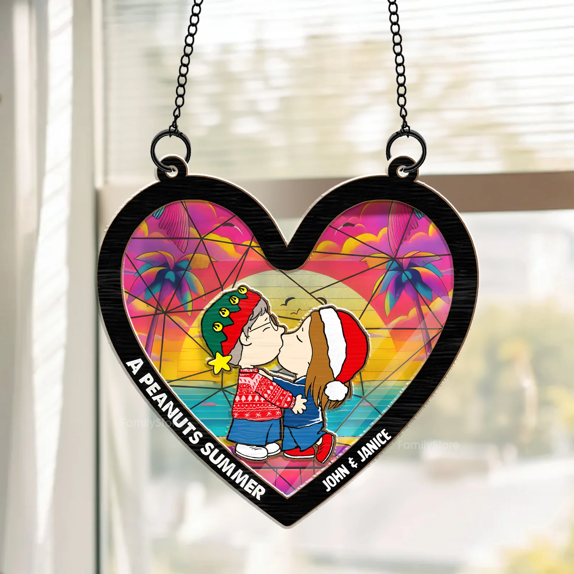 Peanut Summer Hearts - Personalized  Window Hanging Window Hanging Suncatcher Ornament - Gift For Couple, Husband Wife - CL45 NH96