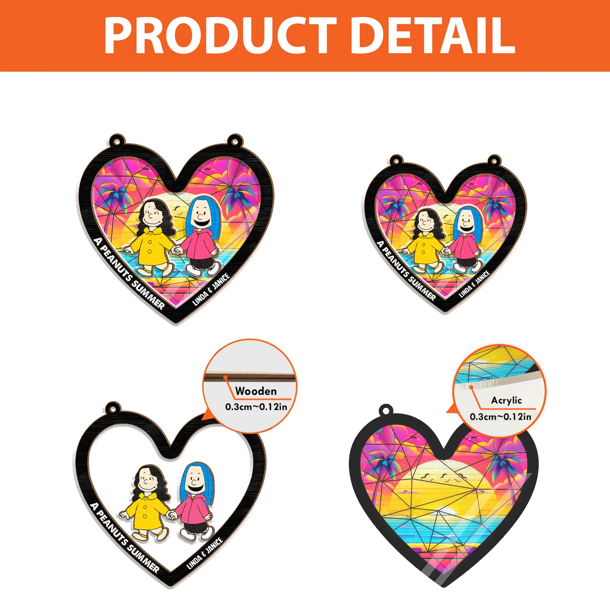 Peanut Summer Hearts - Personalized  Window Hanging Window Hanging Suncatcher Ornament - Gift For Couple, Husband Wife - CL48 NH96 - Image 4