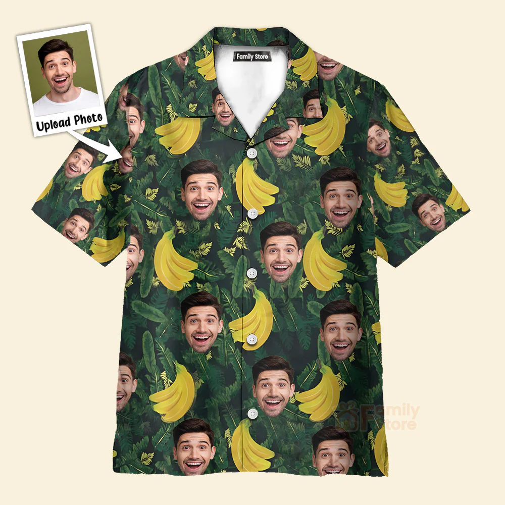 Custom Face Banana Green Unique Funny Family Hawaiian Shirt - Image 2