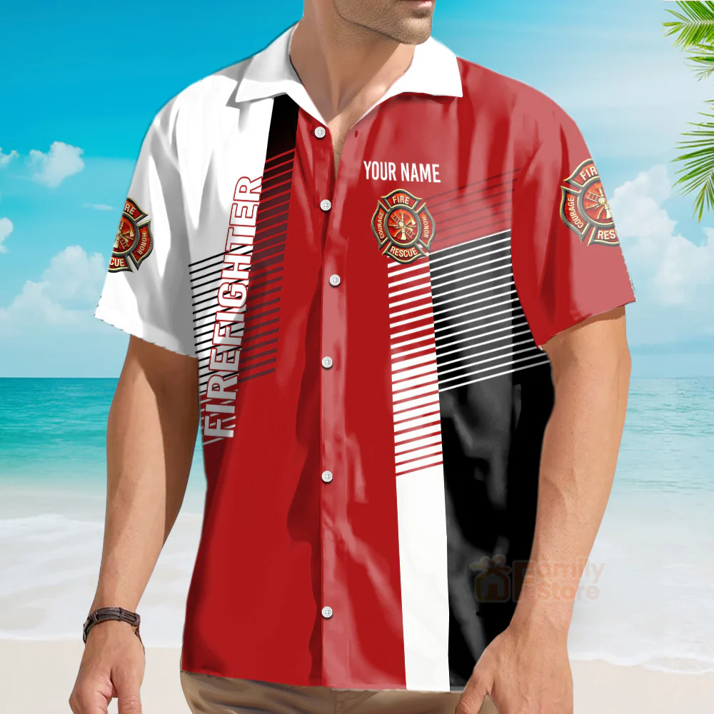 Custom Name Firefighter - Personalized Hawaiian Shirt - Image 4