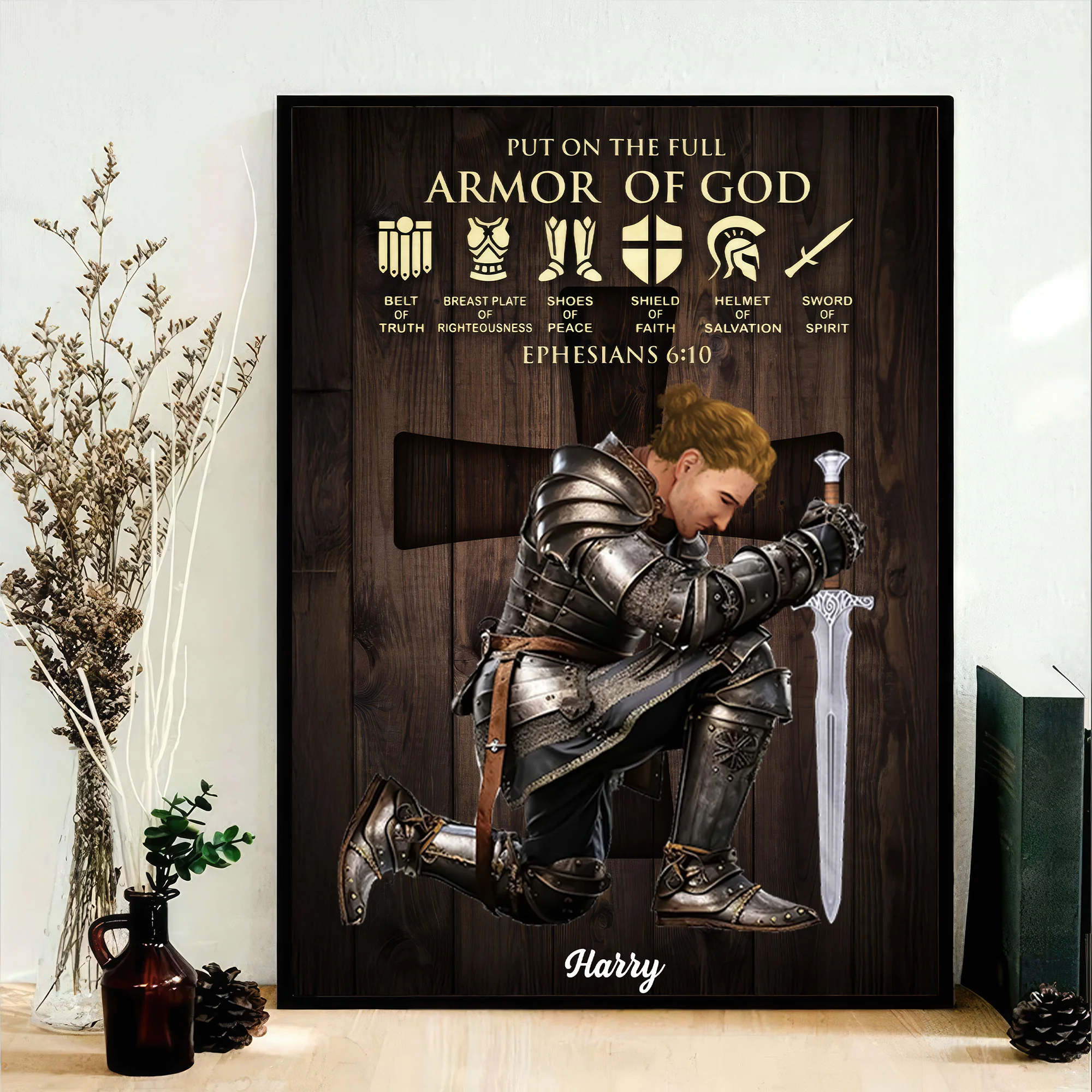 Personalized Men Warrior of God Put On The Full Armor Of God Ephesians 6:10 - Persoanalized Poster Canvas | CLGOD03 PT CU5052603 - Image 2