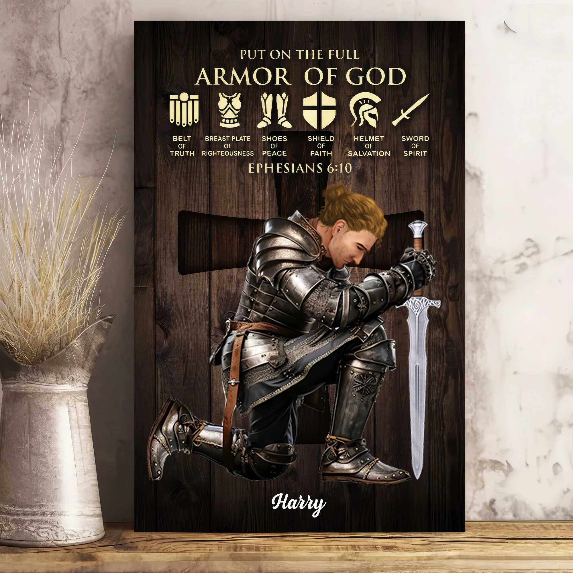 Personalized Men Warrior of God Put On The Full Armor Of God Ephesians 6:10 - Persoanalized Poster Canvas | CLGOD03 PT CU5052603 - Image 3
