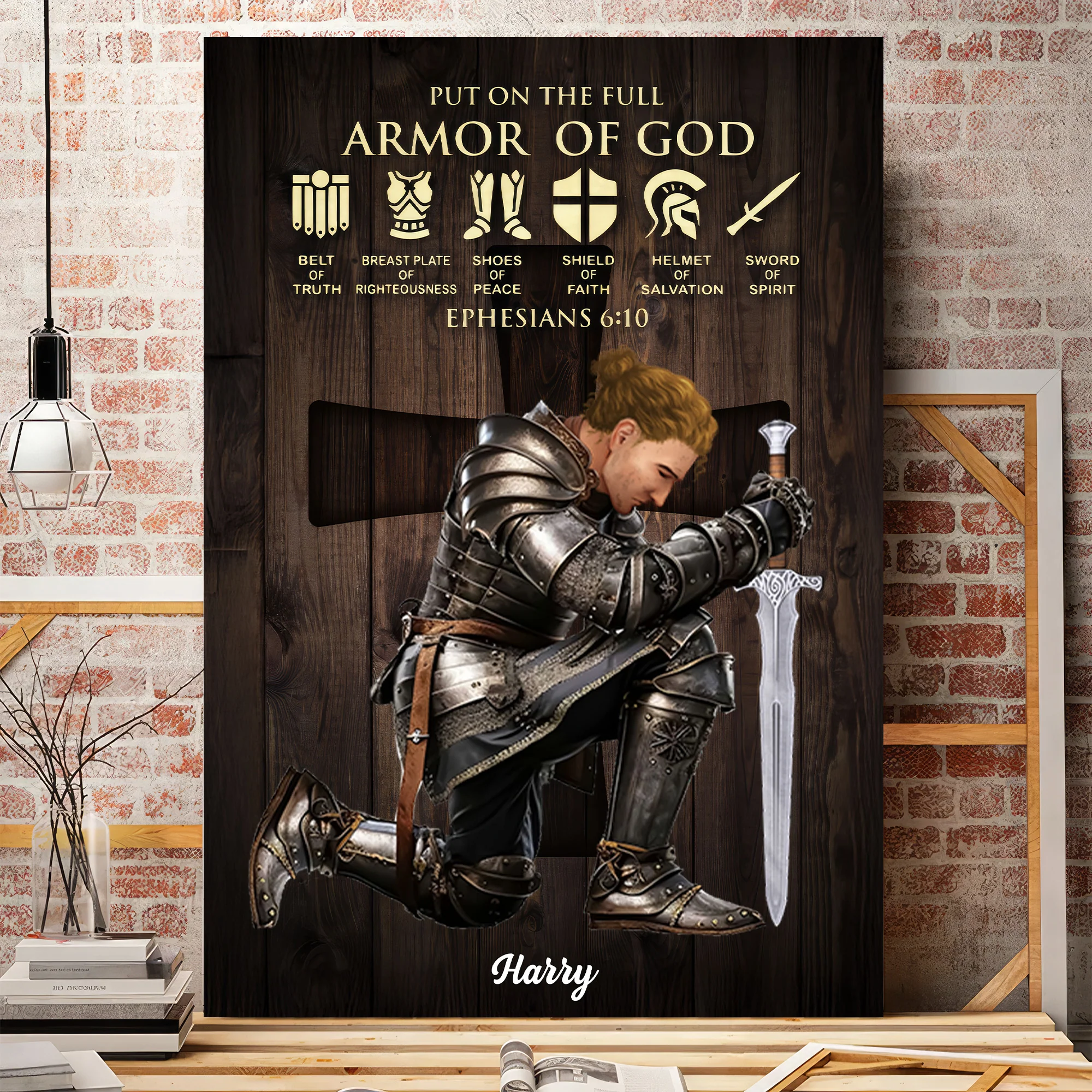 Personalized Men Warrior of God Put On The Full Armor Of God Ephesians 6:10 - Persoanalized Poster Canvas | CLGOD03 PT CU5052603 - Image 4