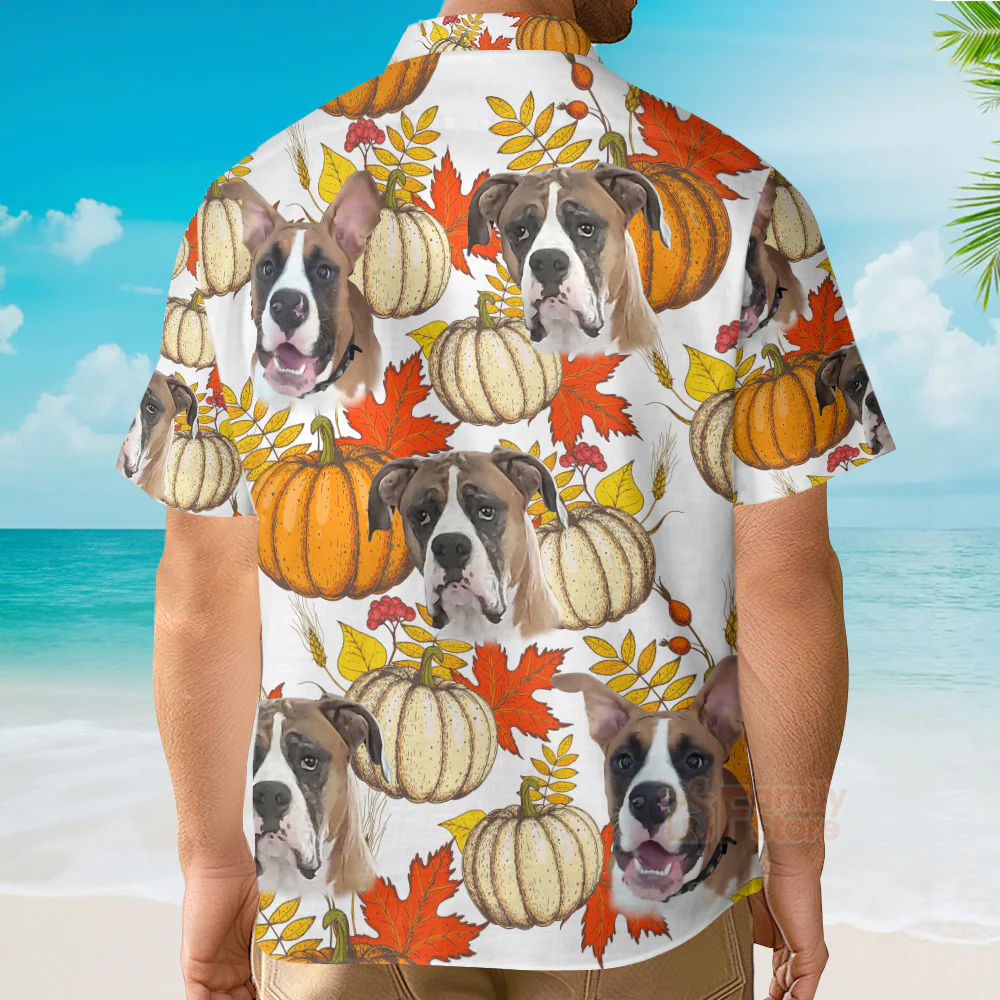 Custom Face Pumkin Fall Leaves - Gift For Mom Dog, Dad Dog,  Pet Lover - Personalized Hawaiian Shirt - Image 3