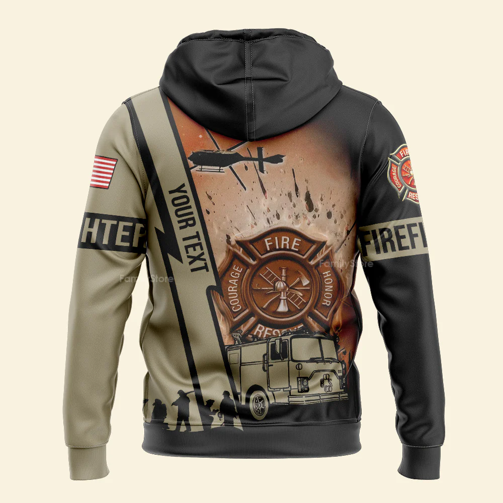 Personalized Text Firefighter US Flag All Over Print Hoodie For Men & Women - Image 4