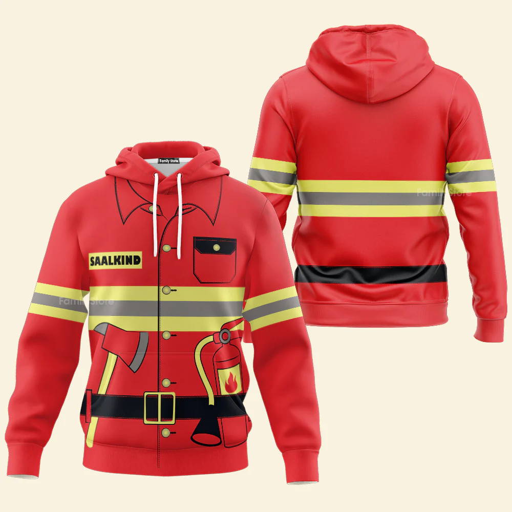 Personalized Text Firefighter Uniform Cosplay Costume Hoodie For Men & Women - Image 2