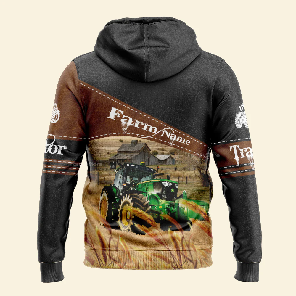 Personalized Uni Tractor On Farms Printed 3D Black Hoodie - Image 4