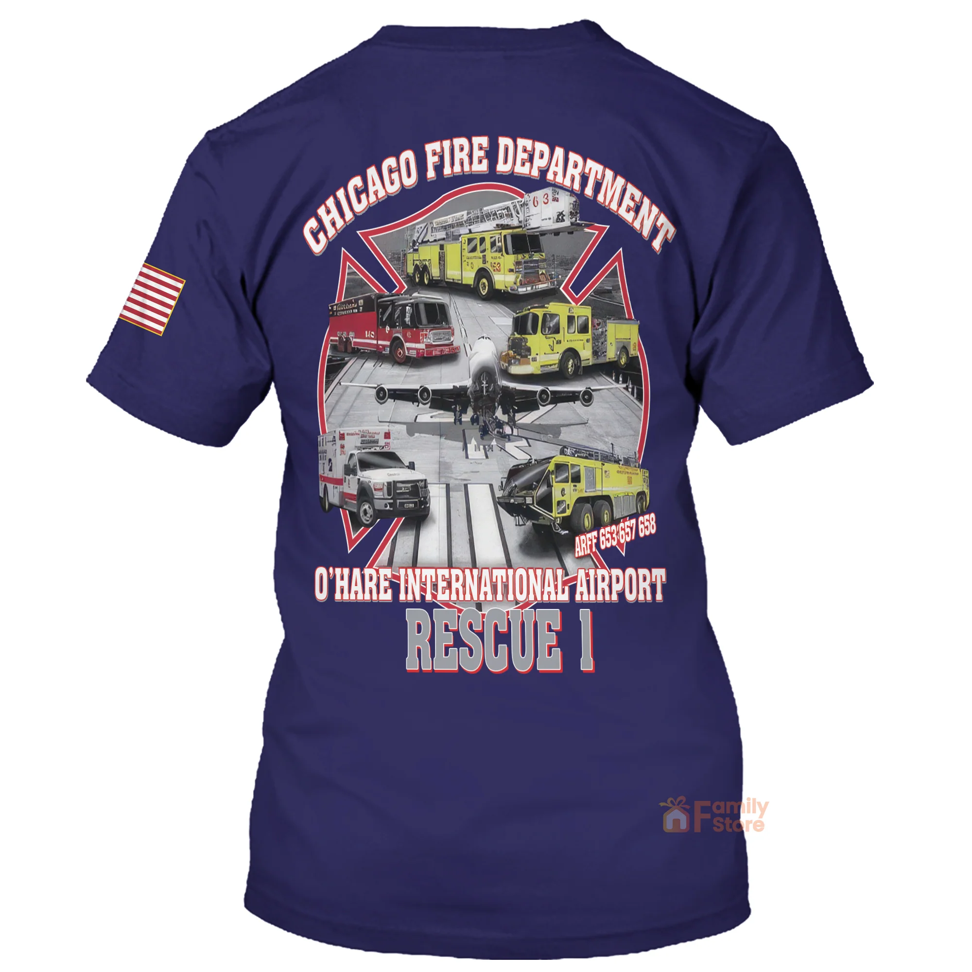 Personalized Veterans Chicago Fire Dept. Rescue 1 T-Shirt - Image 3
