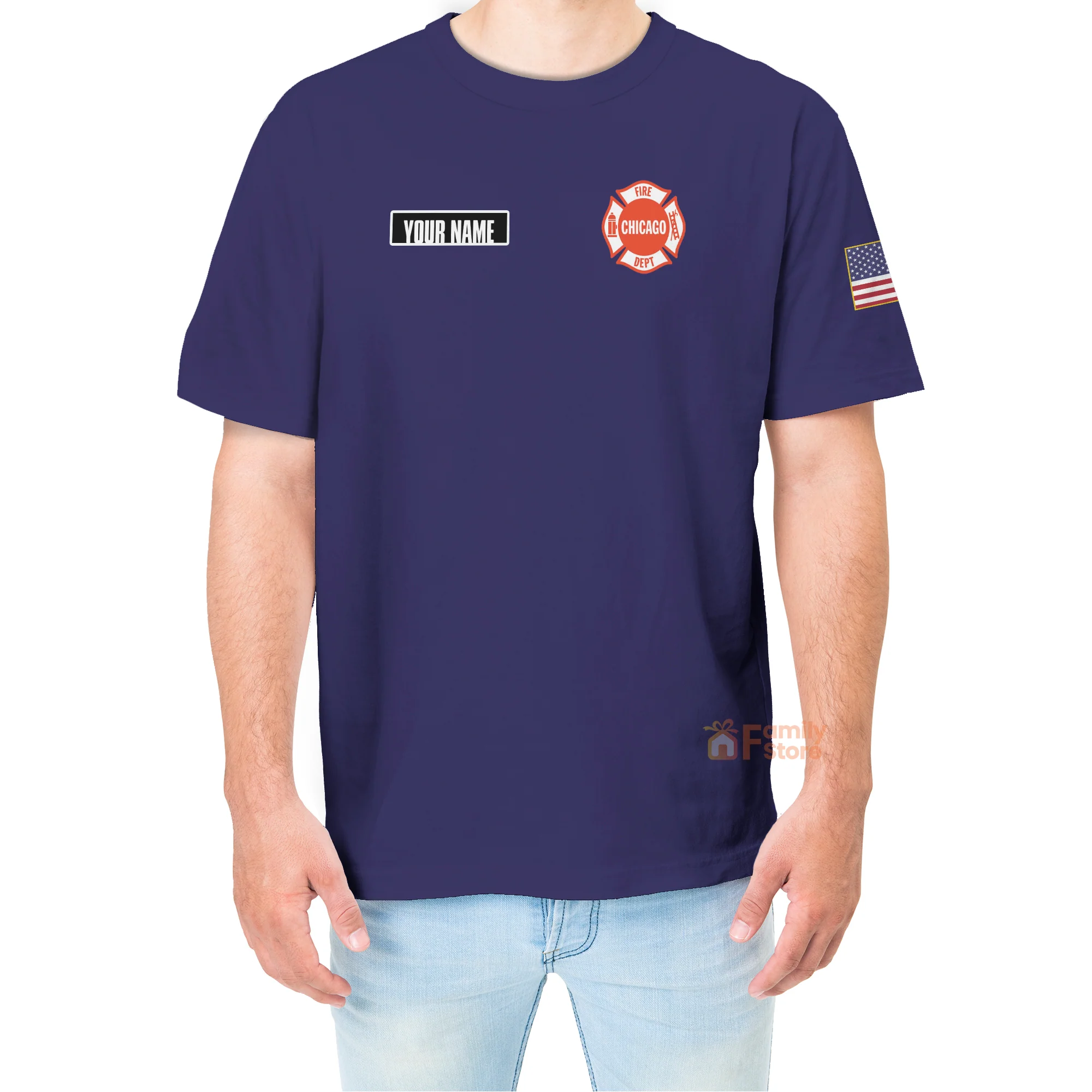 Personalized Veterans Chicago Fire Dept. Rescue 1 T-Shirt - Image 4