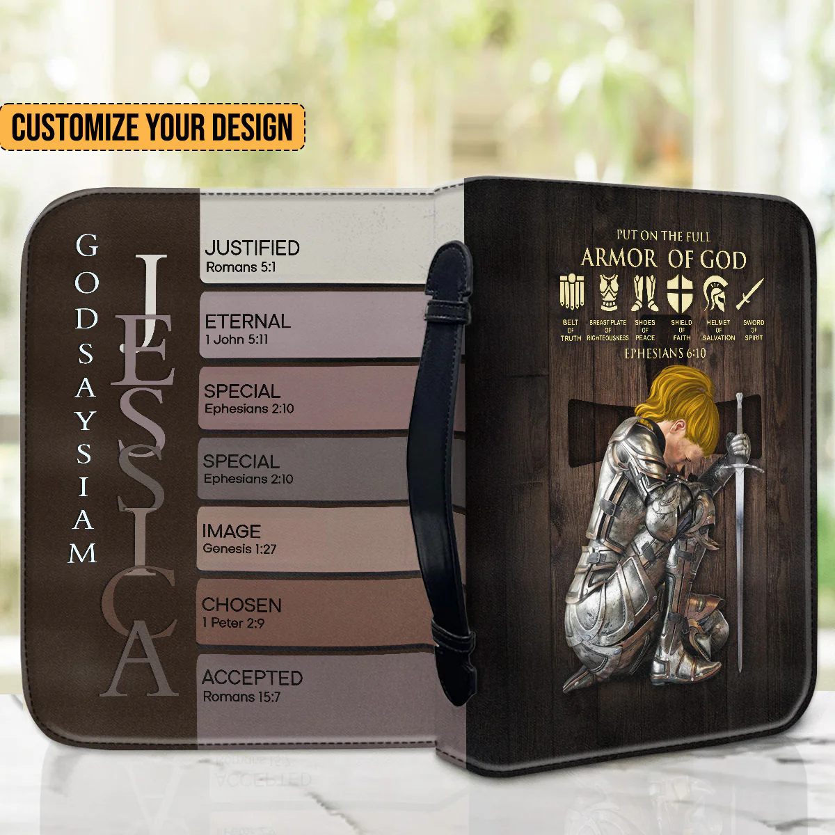 Personalized Woman Warrior of God Put On The Full Armor Of God Ephesians 6:10 - Persoanalized Bible Cover | CLGOD03 - Image 2