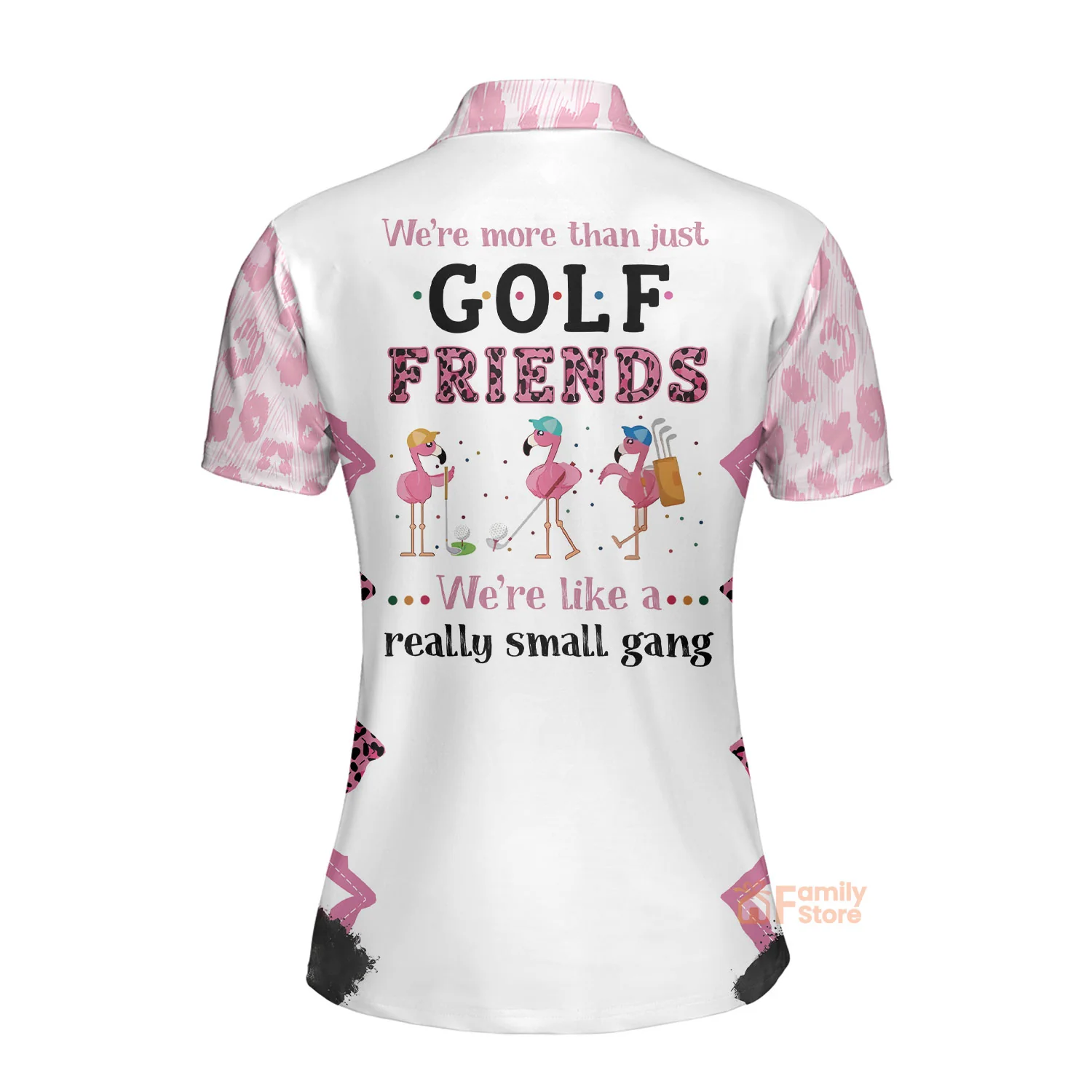 Personalized Womens We're More Than Just Golf Friends Flamingo Leopard Polo Shirt - Image 2