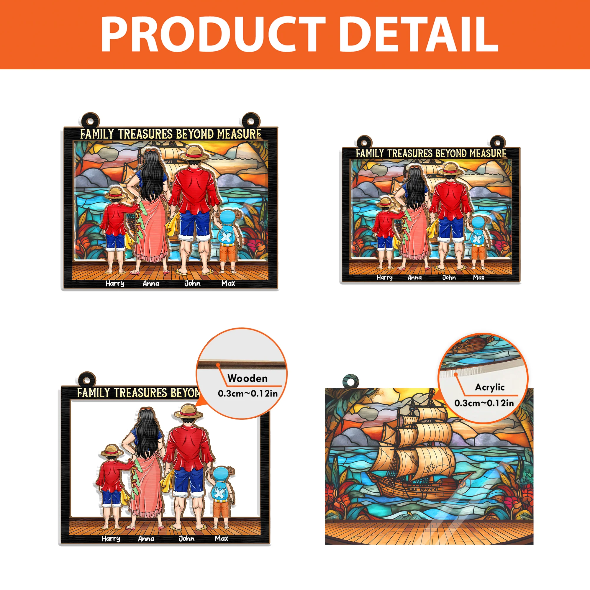Pirate Family Family Treasures Beyond Measure  OnPi Pirate Adventure - Personalized Window Window Hanging Suncatcher Ornament - Gift Christmas For Family Memmber, Gift For Mom, Gift for Dad - CL11 NH96 - Image 4