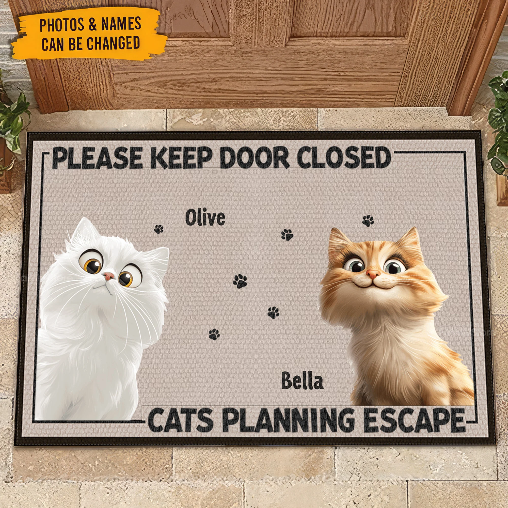 Please Keep Door Closed Cats Planning Escape Caroon Cat - Personalized Doormat - Gift for Pet Owners, Pet Lovers, Cat Mom, Cat Dad | CLP15 NH96 - Image 2
