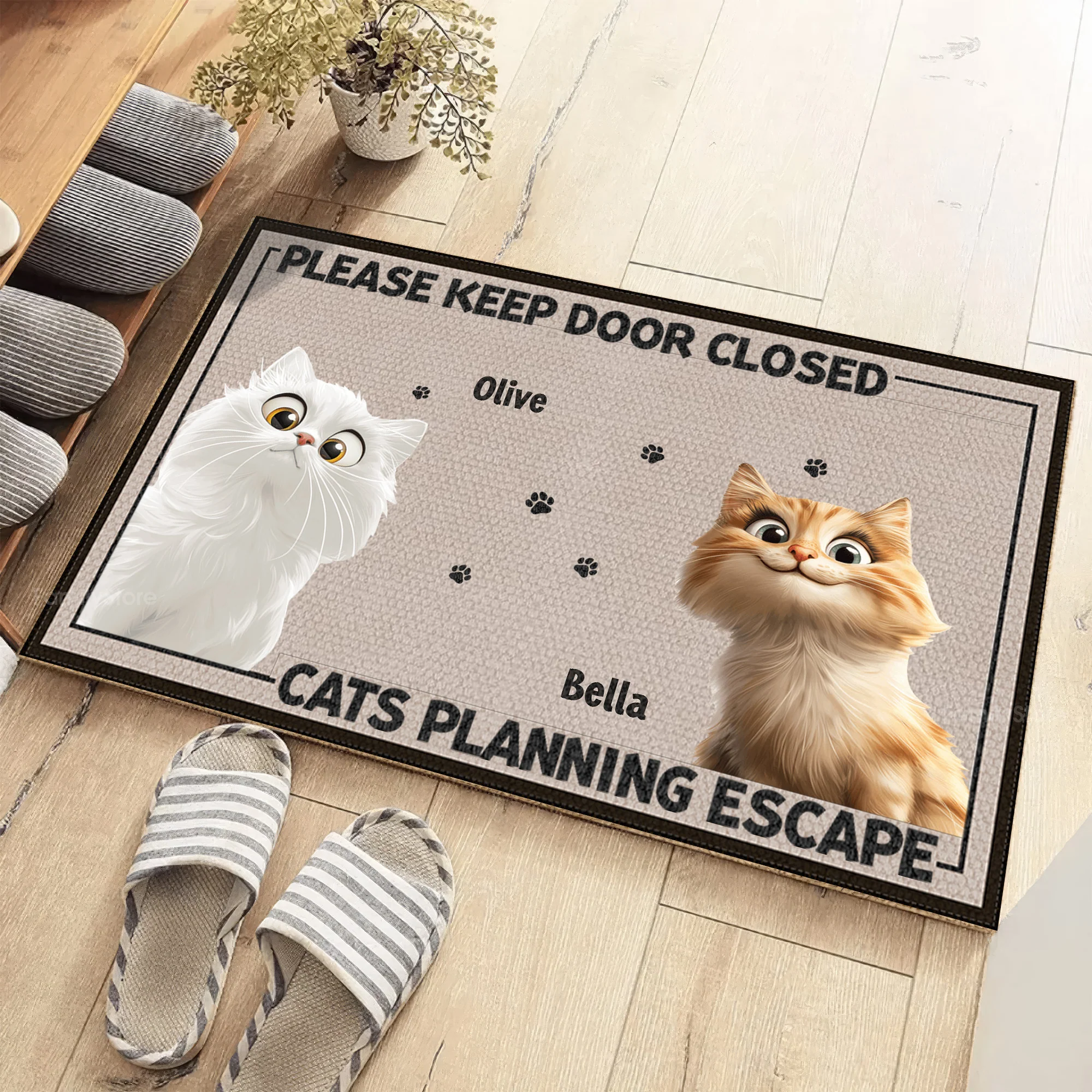 Please Keep Door Closed Cats Planning Escape Caroon Cat - Personalized Doormat - Gift for Pet Owners, Pet Lovers, Cat Mom, Cat Dad | CLP15 NH96 - Image 3