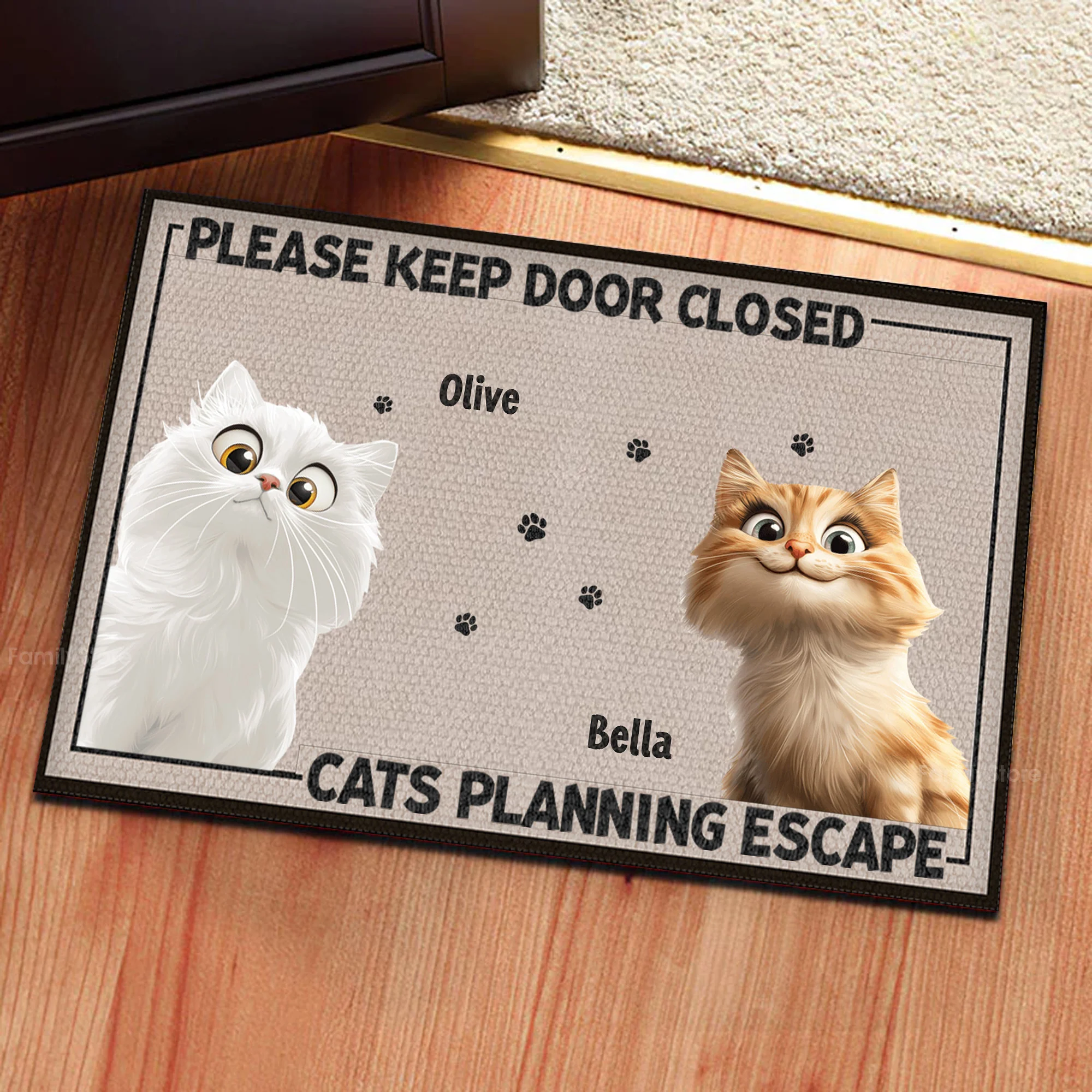 Please Keep Door Closed Cats Planning Escape Caroon Cat - Personalized Doormat - Gift for Pet Owners, Pet Lovers, Cat Mom, Cat Dad | CLP15 NH96 - Image 4